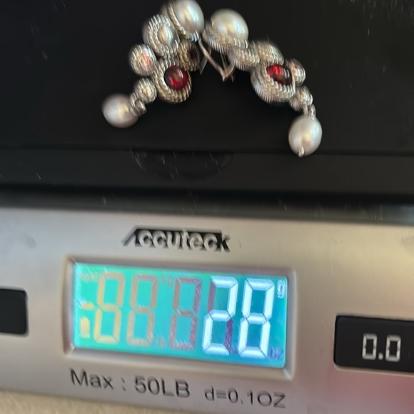 Judith Ripka marked silver genuine pearl, cz & gemstone pierced drop earrings - Picture 6 of 8